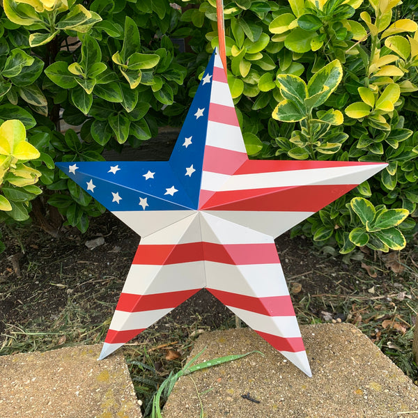 AMERICANA USA FLAG BARN STAR METAL RED BEIGE NAVY BLUE STAR WESTERN HOME DECOR HANDMADE