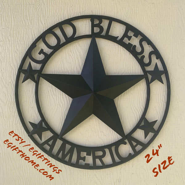 GOD BLESS AMERICA BLACK METAL BARN LONESTAR TWISTED RING METAL ART WESTERN HOME DECOR HANDMADE NEW-#EH10487