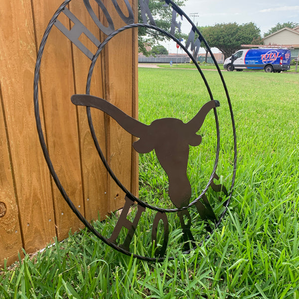 HOOKEM HORNS GLOSSY BLACK TEXAS LONGHORNS HOOK EM METAL CUSTOM VINTAGE CRAFT WALL ART TEAM SIGN HANDMADE