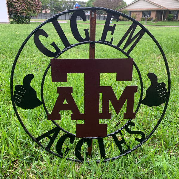 GIGEM AGGIES METAL CUSTOM VINTAGE CRAFT TEAM SIGN HANDMADE