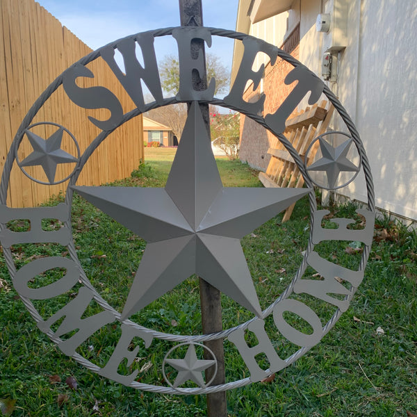 HOME SWEET HOME RUSTIC BEIGE METAL BARN STAR LONE STAR WALL ART WESTERN HOME DECOR HANDMADE NEW #EH10588