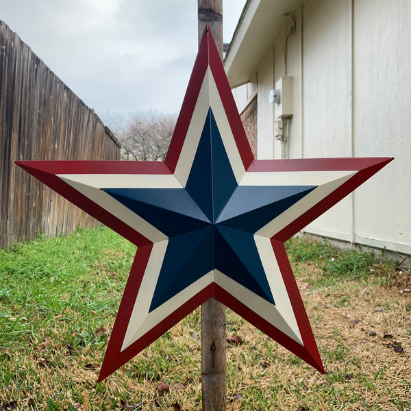 12",16",24",30",36" RED WHITE BLUE METAL BARN STAR METAL WALL ART HANDMADE