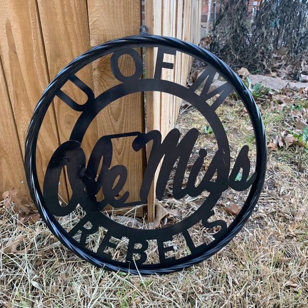 12",18",24",32" OLE MISS REBELS MISSISSIPPI BLACK CUSTOM VINTAGE METAL CRAFT TEAM SIGN HANDMADE RUSTIC BLACK