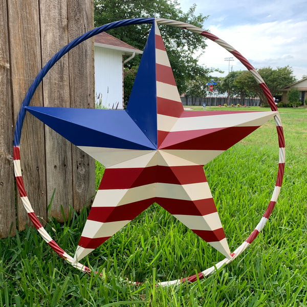 USA METAL STAR PLAIN WITHOUT SMALL STARS WITH RED WHT BLU RING Western Handmade 12",16",24",32"36",38",40",48"