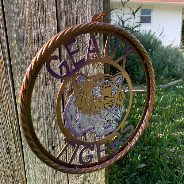 12",18",24",32" GEAUX TIGERS CUSTOM VINTAGE METAL CRAFT TEAM WALL ART HANDMADE