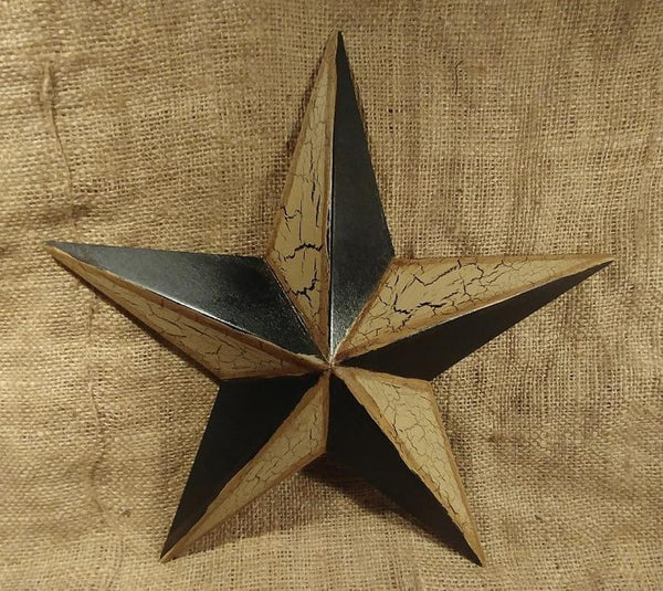 CRACKLE STYLE BEIGE & BLACK METAL BARN STAR METAL WALL ART WESTERN HOME DECOR RUSTIC NEW