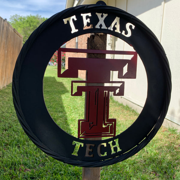 12", 18", 24", 32" TEXAS TECH WIDE BAND RING RED & BLACK CUSTOM METAL VINTAGE CRAFT TEAM SIGN