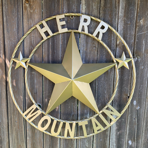 KOLET FAMILY STYLE YOUR CUSTOM FAMILY NAME STAR METAL BARN STAR ROPE RING KOLET FAMILY WESTERN HOME DECOR VINTAGE RUSTIC BROWN NEW HANDMADE 24",32",34",36",40",42",44",46",50"