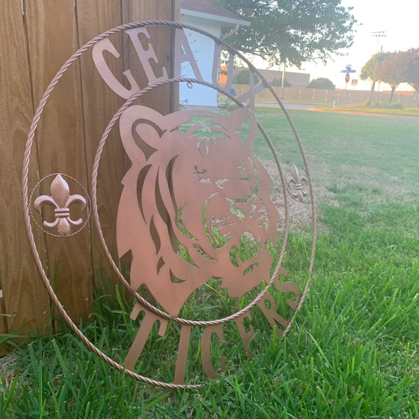 12",18", 24", 32", 36" GEAUX TIGERS HAMMERED COPPER CUSTOM METAL VINTAGE CRAFT SIGN TEAM HANDMADE