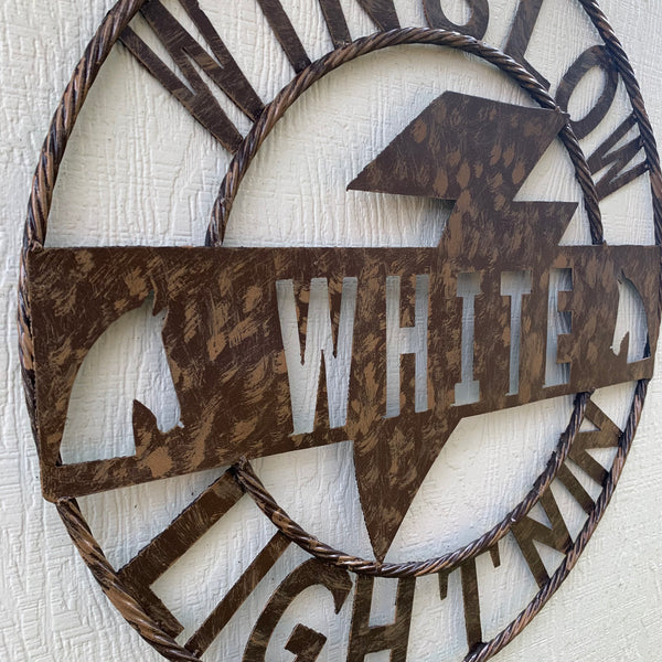CUSTOM NAME LIGHTNIN HORSE SIGN RAW METAL BARN ROPE RING WESTERN HOME DECOR HANDMADE 24",32",36"