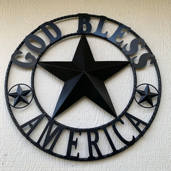 #EH10562 GOD BLESS AMERICA BLACK METAL BARN LONE STAR WESTERN HOME DECOR HANDMADE NEW