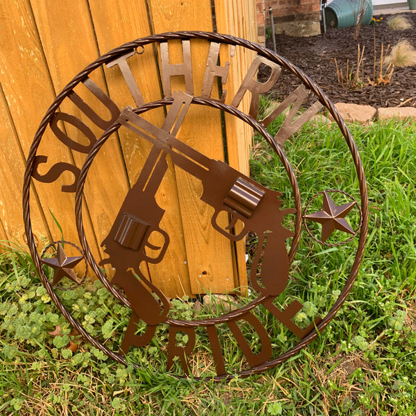 #SI_XL2132 SOUTHERN PRIDE 24" GUNS PISTOLS BROWN METAL WALL ART WESTERN HOME DECOR NEW