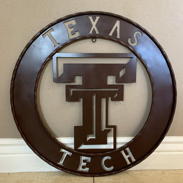 12", 18", 24", 32" TEXAS TECH BROWN WIDE BAND DISC RING CUSTOM METAL VINTAGE CRAFT SIGN HANDMADE TO ORDER