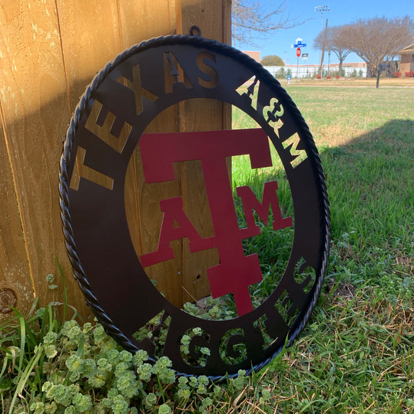 24" TEXAS A&M WIDE BAND RING CUSTOM METAL VINTAGE CRAFT SIGN TEAM HANDMADE
