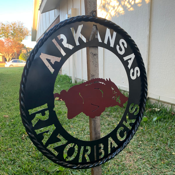 12", 18", 24", 32" ARKANSAS RAZORBACKS CUSTOM METAL VINTAGE CRAFT WIDE BAND RING TEAM SIGN HANDMADE