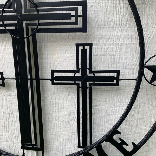 40"GOD BLESS OUR HOME CRUCIFIX CROSS METAL WALL ART BLACK HANDMADE NEW
