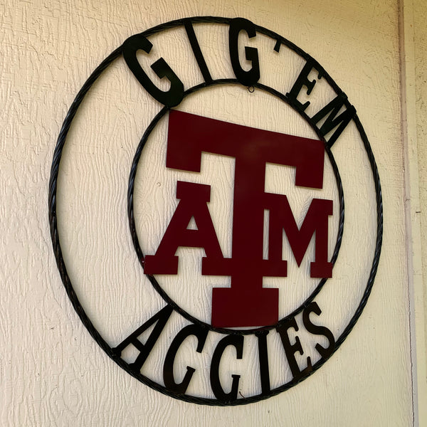 GIGEM AGGIES METAL CUSTOM VINTAGE CRAFT TEAM SIGN HANDMADE