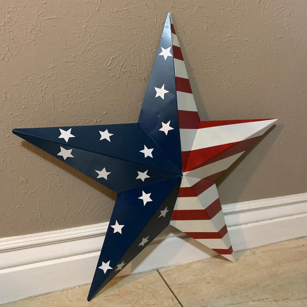 12",16",24",30",36" USA AMERICAN FLAG STAR STYLE#9 RED WHITE & BLUE METAL BARN STAR METAL WALL ART HANDMADE