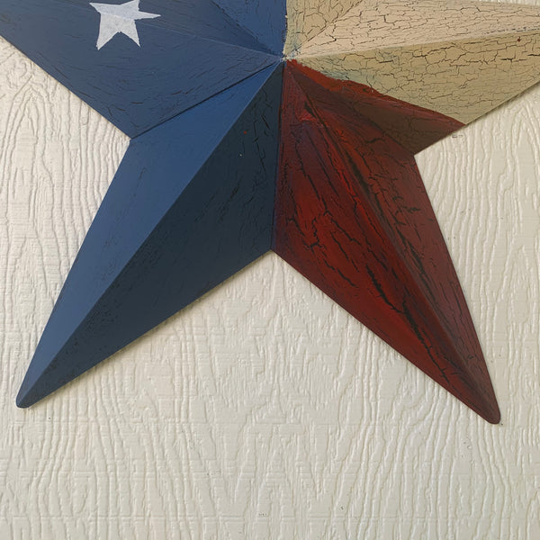 CRACKLE STYLE RED BEIGE & BLUE METAL BARN STAR METAL WALL ART WESTERN HOME DECOR RUSTIC NEW