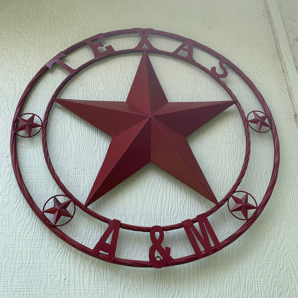 TEXAS A&M BURGUNDY RED BARN LONE STAR METAL CUSTOM VINTAGE CRAFT TEAM STAR WESTERN HOME DECOR HANDMADE SIZE:24",32",36",40",42",44",46",50"
