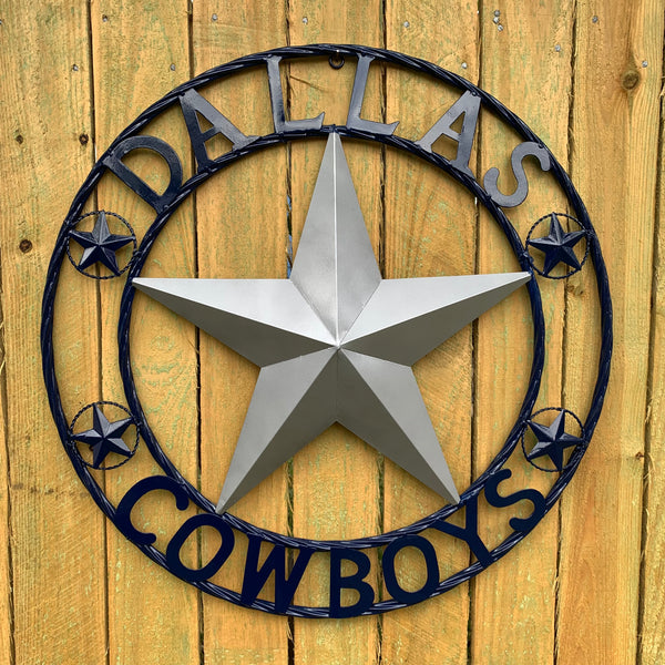 DALLAS COWBOYS SILVER & NAVY BLUE BARN STAR CUSTOM METAL VINTAGE LONE STAR WESTERN HOME DECOR HANDMADE 24",32",36",40",42",44",46",48",50"