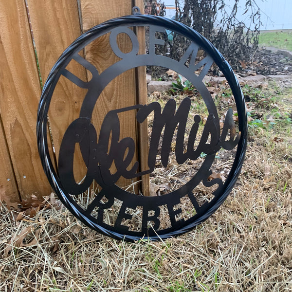 12",18",24",32" OLE MISS REBELS MISSISSIPPI BLACK CUSTOM VINTAGE METAL CRAFT TEAM SIGN HANDMADE RUSTIC BLACK