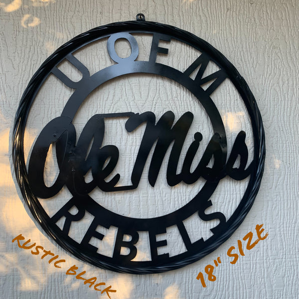 12",18",24",32" OLE MISS REBELS MISSISSIPPI BLACK CUSTOM VINTAGE METAL CRAFT TEAM SIGN HANDMADE RUSTIC BLACK