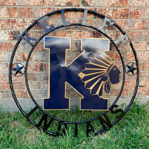 KELLER INDIANS CUSTOM VINTAGE METAL CRAFT WALL ART TEAM SIGN WESTERN HOME DECOR NEW