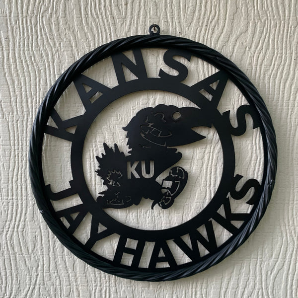 KANSAS JAYHAWKS BLACK METAL CUSTOM VINTAGE CRAFT WALL ART TEAM SIGN HANDMADE