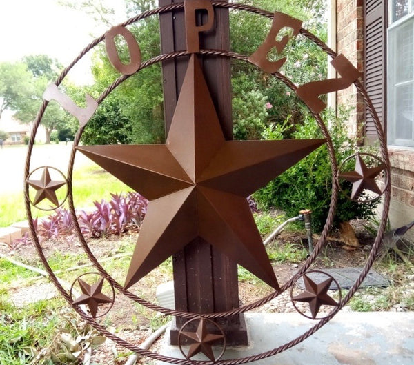 LOPEZ CUSTOM STAR NAME BARN METAL STAR 3d TWISTED ROPE RING WESTERN HOME DECOR RUSTIC  BRONZE HANDMADE 24",32",34",36",40",42",44",46",50"