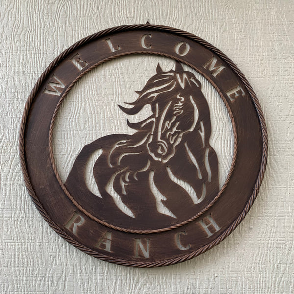 23" WELCOME RANCH HORSE METAL WALL DECOR WESTERN HOME DECOR HANDMADE NEW