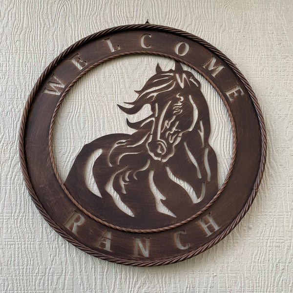 23" WELCOME RANCH HORSE METAL WALL WESTERN HOME DECOR NEW