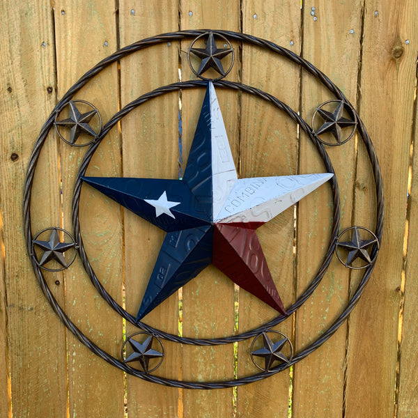 24" LICENSE PLATE MULTI STAR RED WHITE BLUE METAL BARN STAR WESTERN HOME DECOR NEW