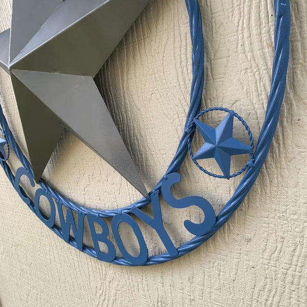 DALLAS COWBOYS LIGHT BLUE & SILVER DECOR METAL ART WESTERN HOME WALL DECOR SIZE:24",32",36",40",42",44",46",50"