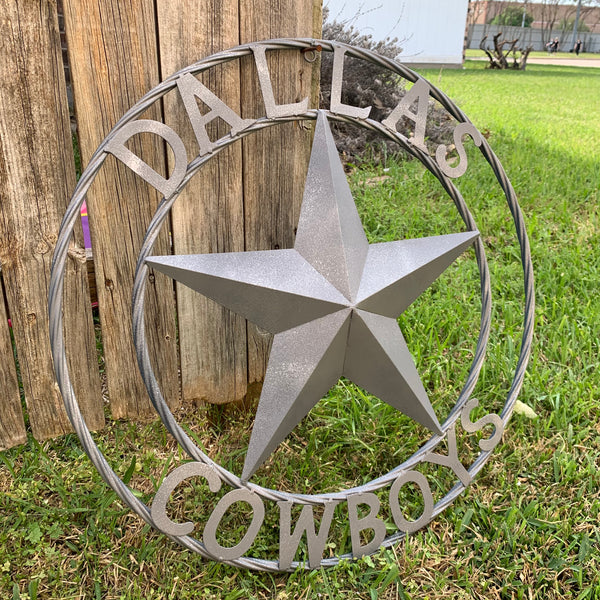 DALLAS COWBOYS RUSTIC GREY BARN LONE STAR CUSTOM METAL VINTAGE STAR WESTERN HOME DECOR