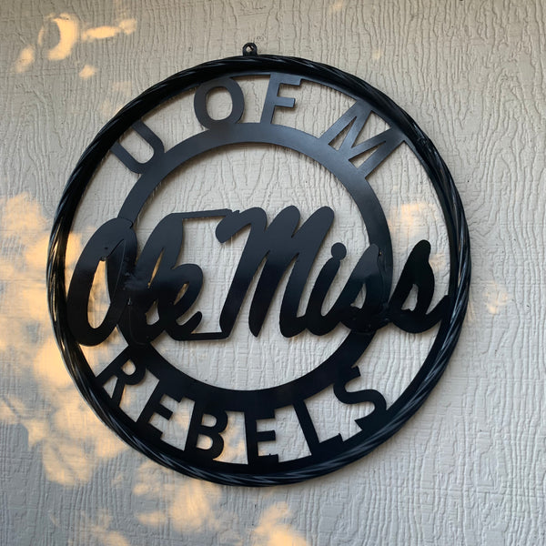 12",18",24",32" OLE MISS REBELS MISSISSIPPI BLACK CUSTOM VINTAGE METAL CRAFT TEAM SIGN HANDMADE RUSTIC BLACK