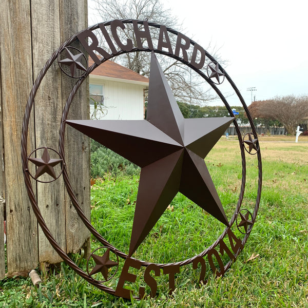 LOPEZ CUSTOM STAR NAME BARN METAL STAR 3d TWISTED ROPE RING WESTERN HOME DECOR RUSTIC  BRONZE HANDMADE 24",32",34",36",40",42",44",46",50"