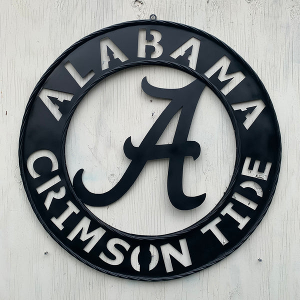 ALABAMA CRIMSON TIDE BLACK WIDE BAND RING LASERCUT CUSTOM METAL VINTAGE TEAM CRAFT HANDMADE