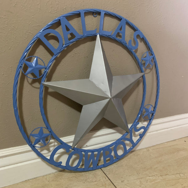 DALLAS COWBOYS LIGHT BLUE & SILVER DECOR METAL ART WESTERN HOME WALL DECOR SIZE:24",32",36",40",42",44",46",50"
