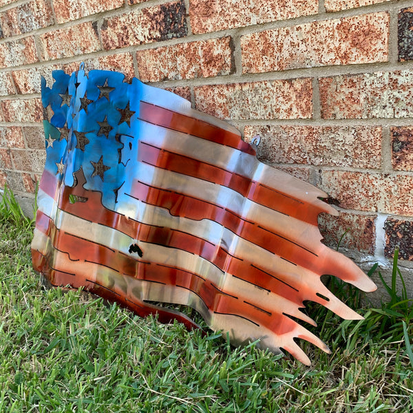 AMERICAN USA TATTERED Flag USA Metal Art Large Western Home Decor New Art