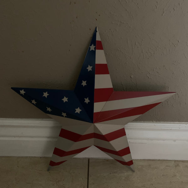 AMERICANA USA FLAG BARN STAR METAL RED BEIGE NAVY BLUE STAR WESTERN HOME DECOR HANDMADE