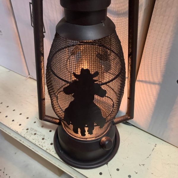 COWBOY LANTERN LAMP METAL ART ELECTRIC WESTERN HOME WALL DECOR NEW
