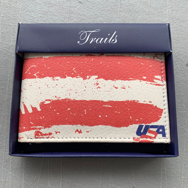 4.25" x 3.75" USA FLAG RED WHITE BLUE WALLET LEATHER BIFOLD WALLET NEW-- FREE SHIPPING