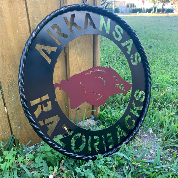 12", 18", 24", 32" ARKANSAS RAZORBACKS CUSTOM METAL VINTAGE CRAFT WIDE BAND RING TEAM SIGN HANDMADE