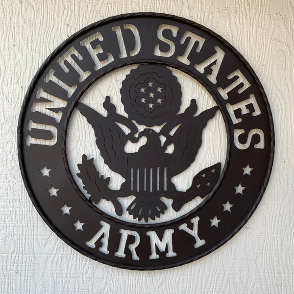 24" USA ARMY MILITARY BROWN  METAL DISC STYLE WALL ART DECOR VINTAGE CRAFT WESTERN HOME DECOR NEW