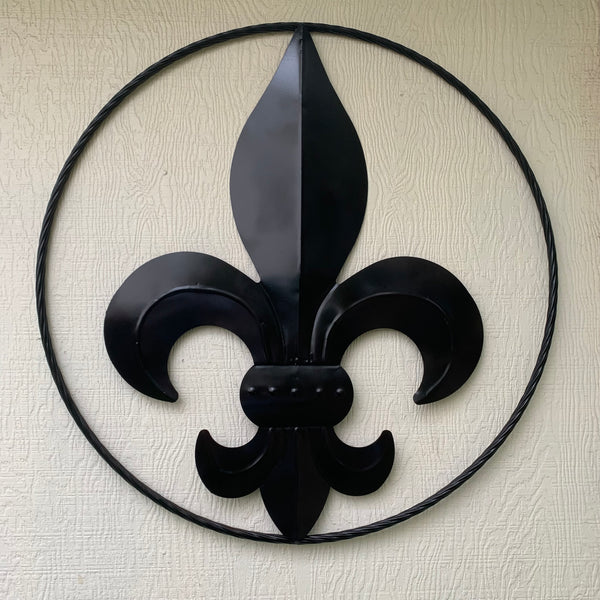 #EH10645 24", 36" GLOSS BLACK FLEUR DE LIS METAL WALL ART SIGN WESTERN HOME DECOR HANDMADE NEW