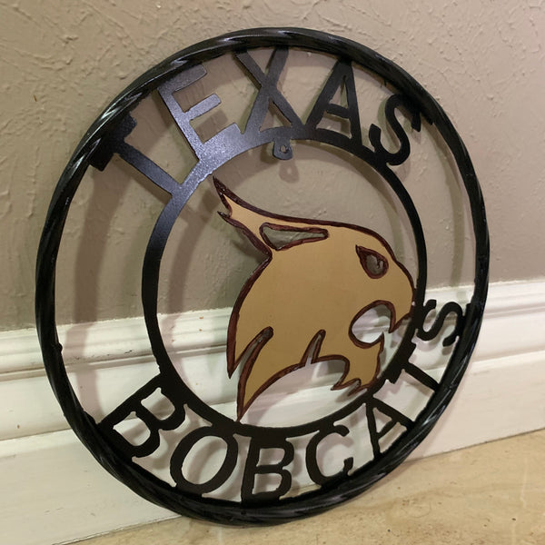 12" TEXAS BOBCATS CUSTOM METAL VINTAGE CRAFT SIGN TEAM WESTERN HOME DECOR HANDMADE