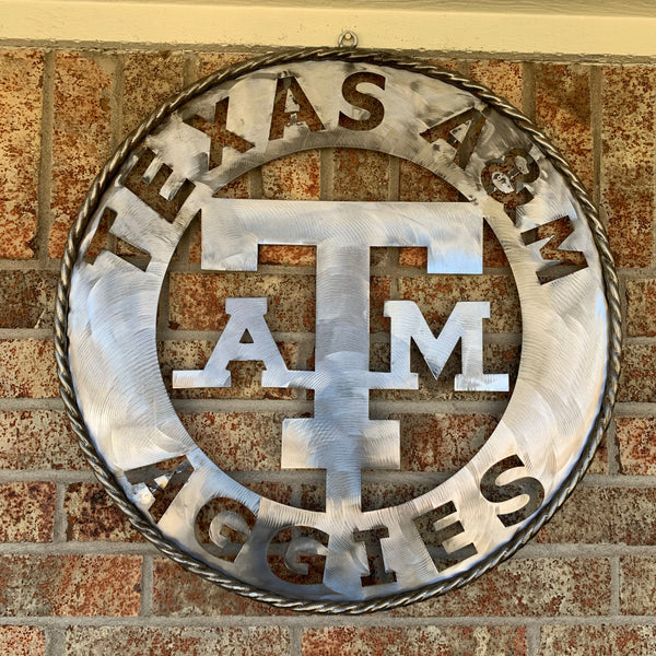 24" TEXAS A&M WIDE BAND RAW METAL CUSTOM VINTAGE CRAFT WALL ART TEAM SIGN HANDMADE