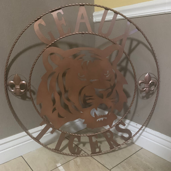 12",18", 24", 32", 36" GEAUX TIGERS HAMMERED COPPER CUSTOM METAL VINTAGE CRAFT SIGN TEAM HANDMADE