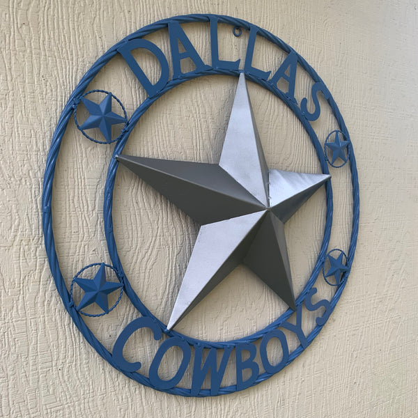 DALLAS COWBOYS LIGHT BLUE & SILVER DECOR METAL ART WESTERN HOME WALL DECOR SIZE:24",32",36",40",42",44",46",50"